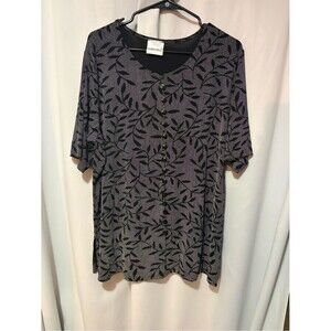Fashion Bug Black and White Leaf-Print Button Front Top